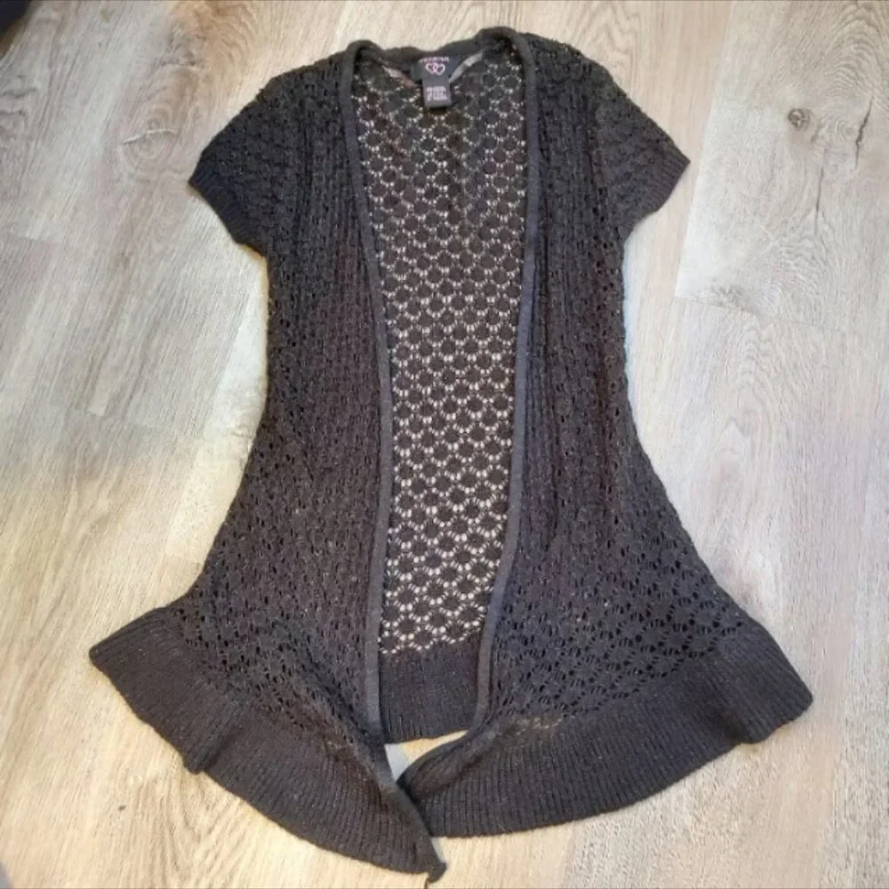 *It's Our Time Black Crochet Y2K 90's Size XL Boho Bohemian Retro Hippie Ruffle